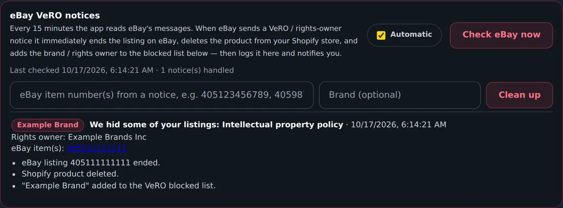 VeRO protection scanning the catalog
